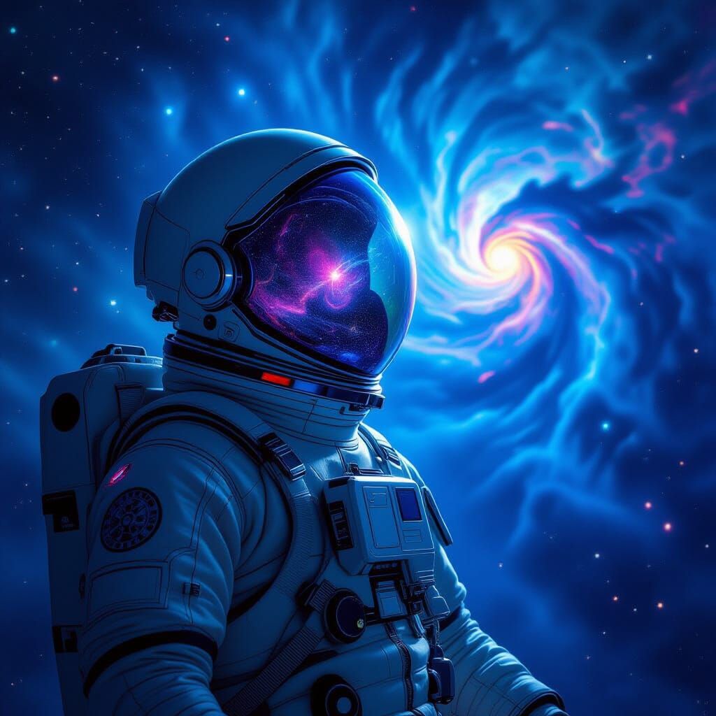 Astronaut Adrift in Nebula, Cosmic Horror Digital Art
