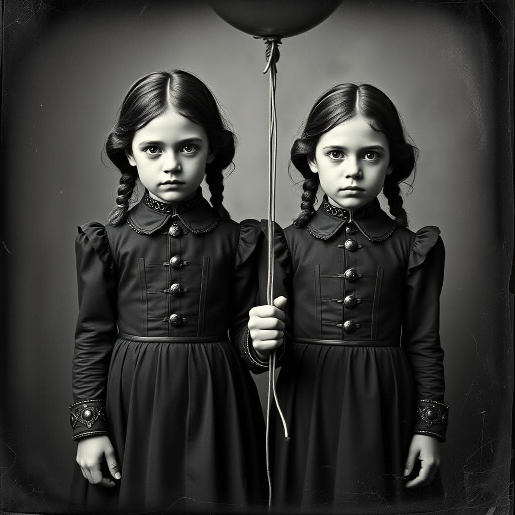 Twin Girls with Balloon: Sci-Fi Tintype Photograph