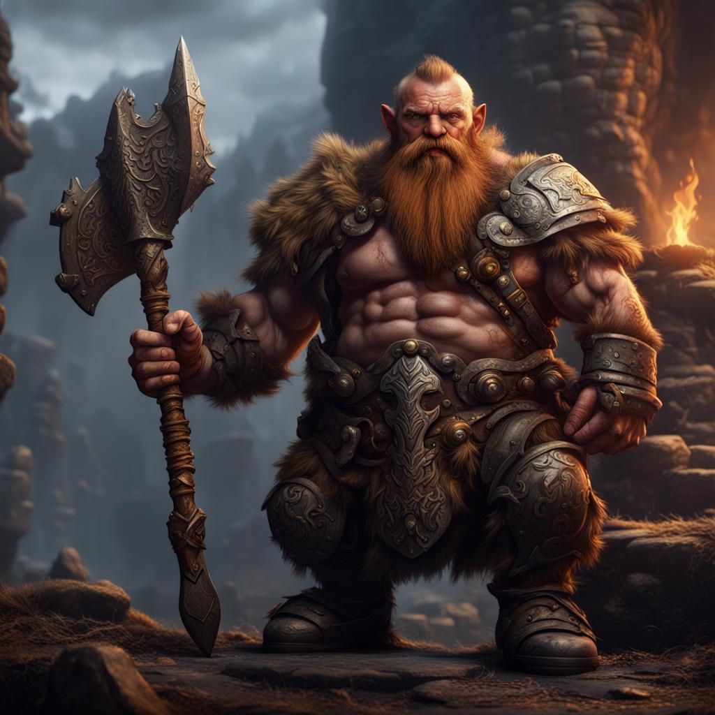 Dwarf Barbarian in Detailed Matte Painting Style