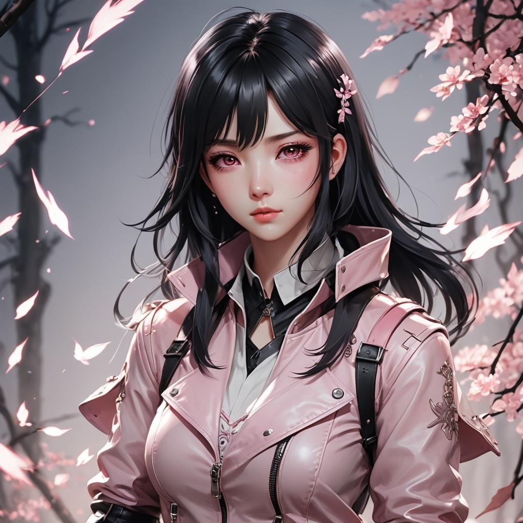 Anime Girl in Leather: Digital Art Portrait