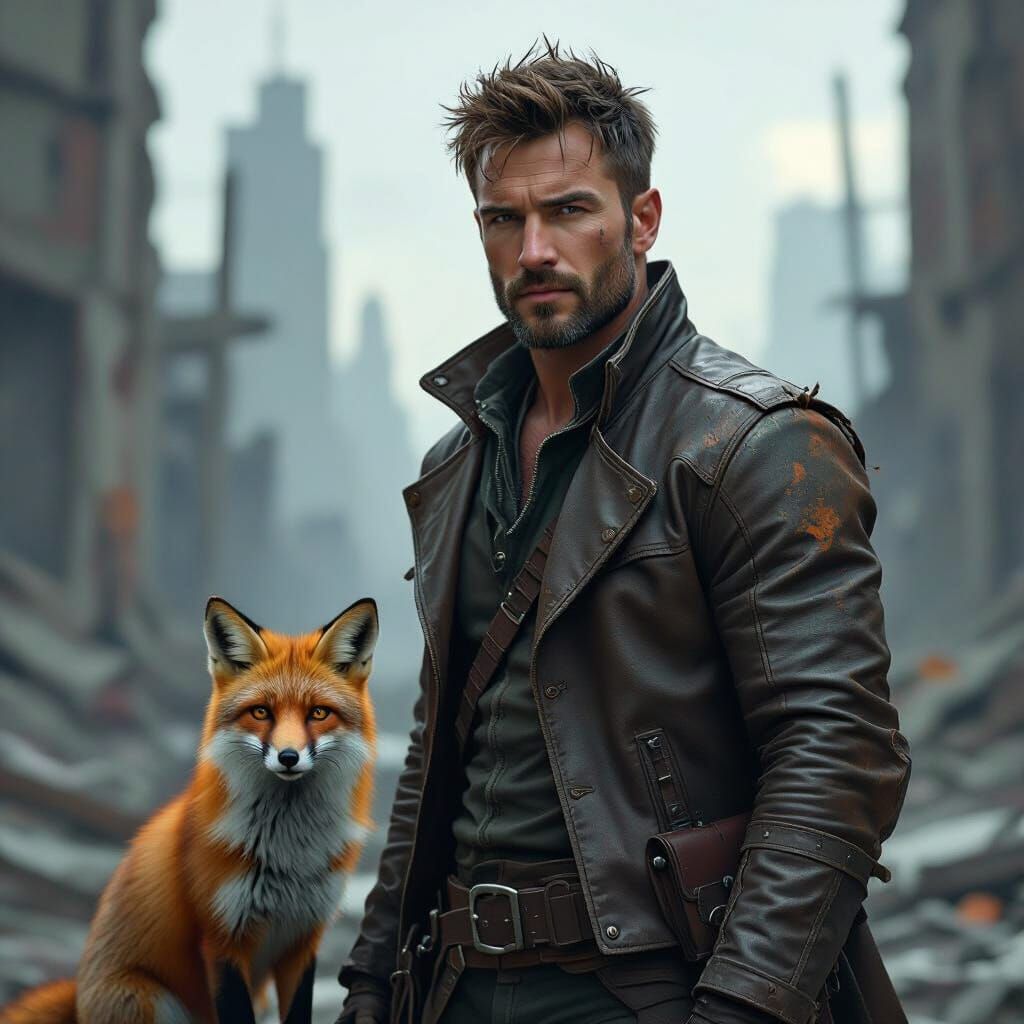 Post-Apocalyptic Wanderer with Fox Companion