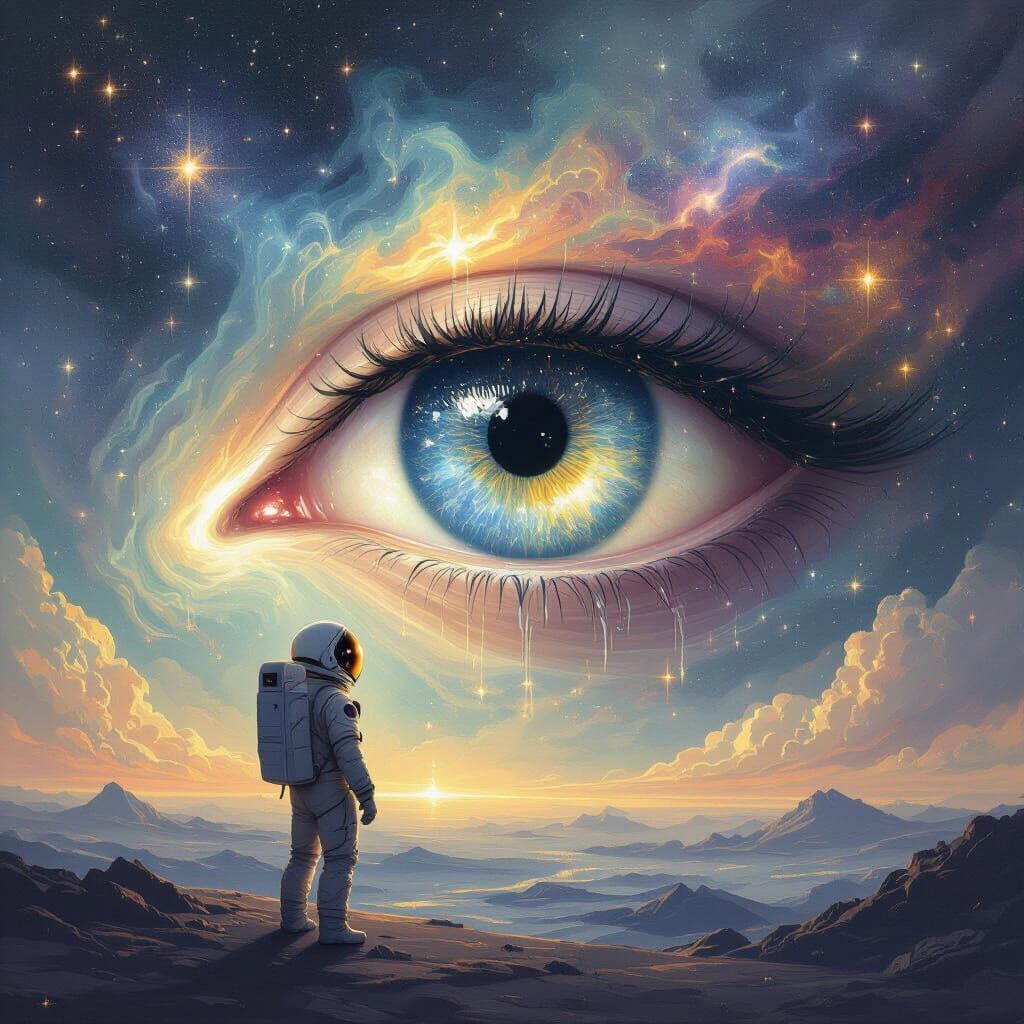 Astronaut Encounters Weeping Eye Nebula in Cosmic Void