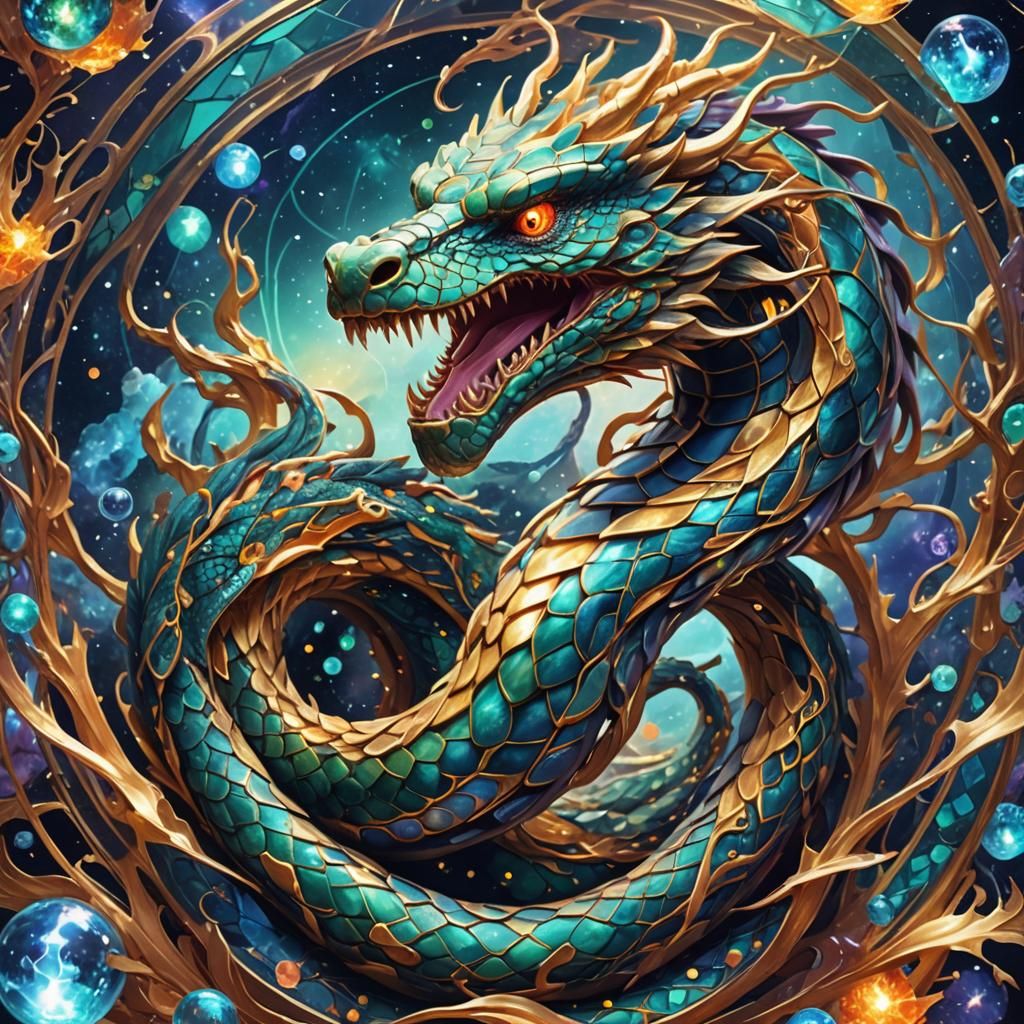 Oxygen Dragon: Holographic Astral Illustration