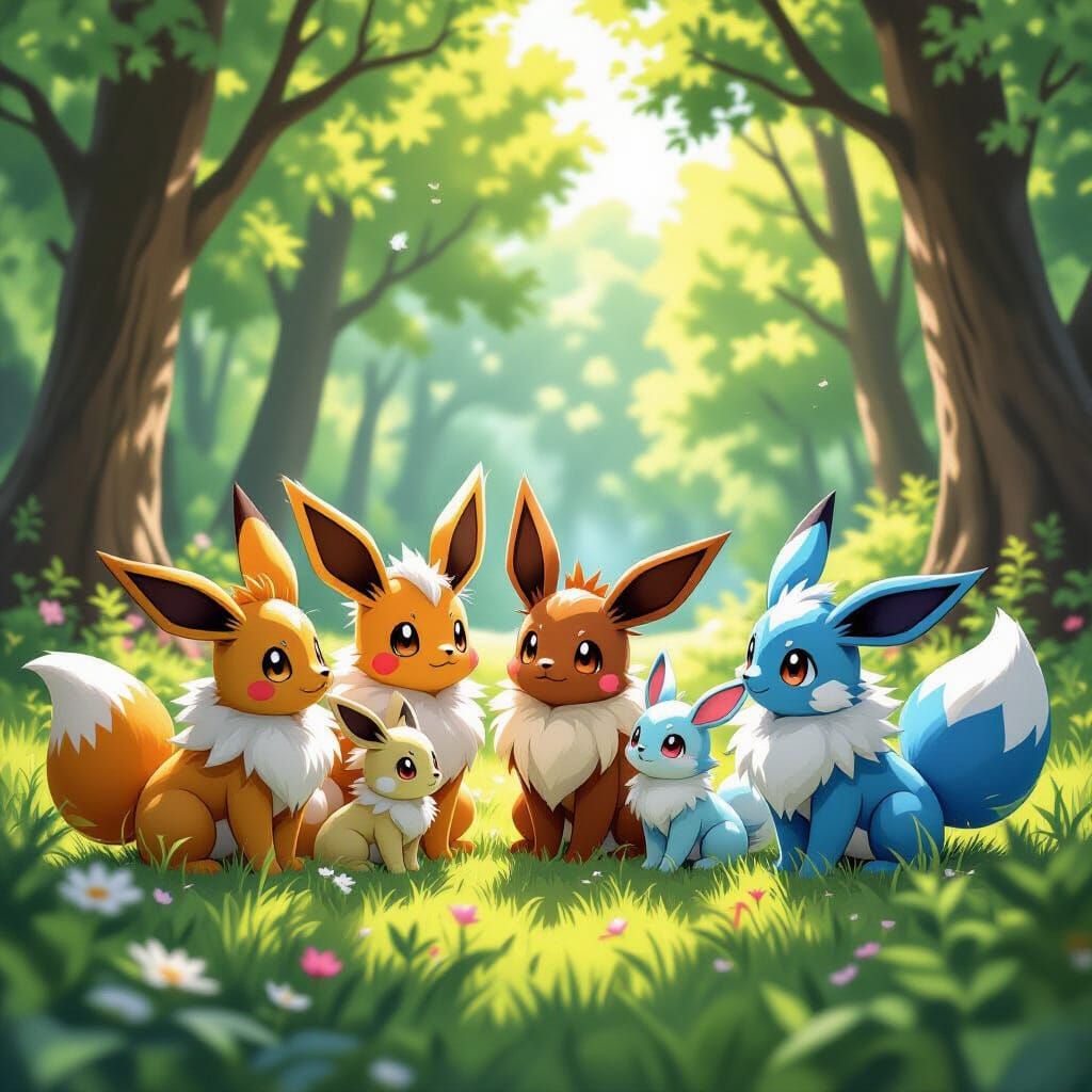 Eevee Evolutions Play in Photorealistic Forest
