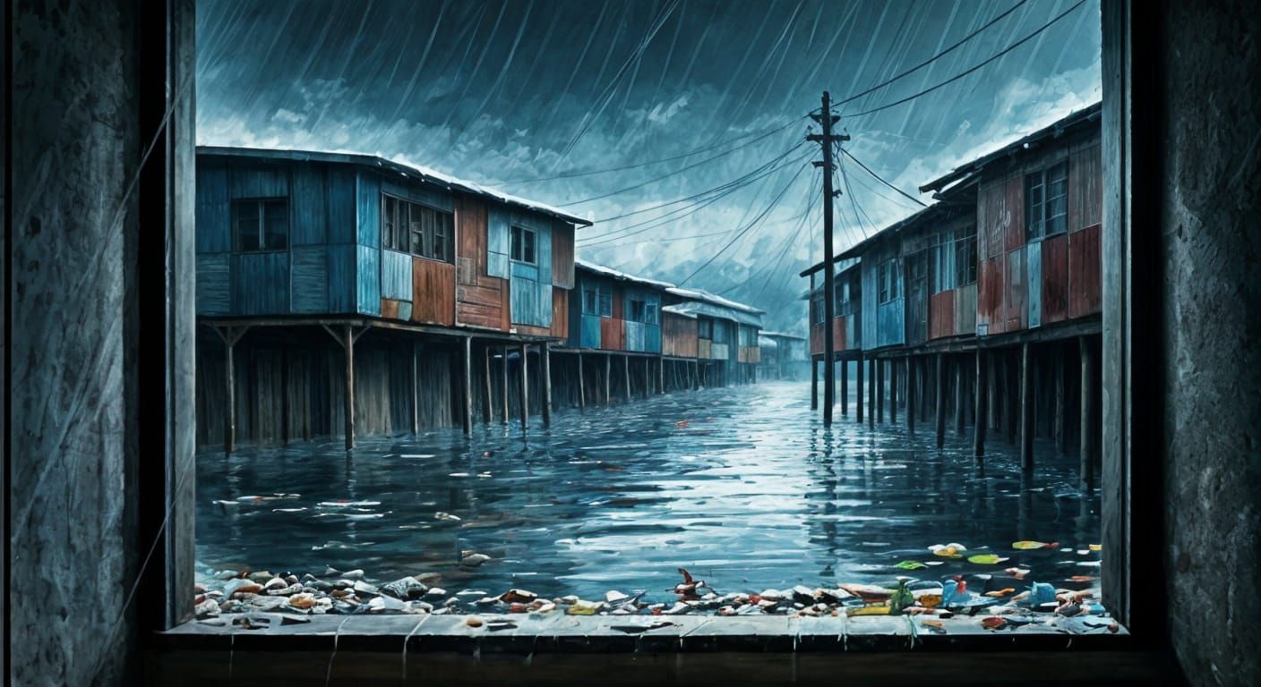Slum Corner Window View: Storm and Flood