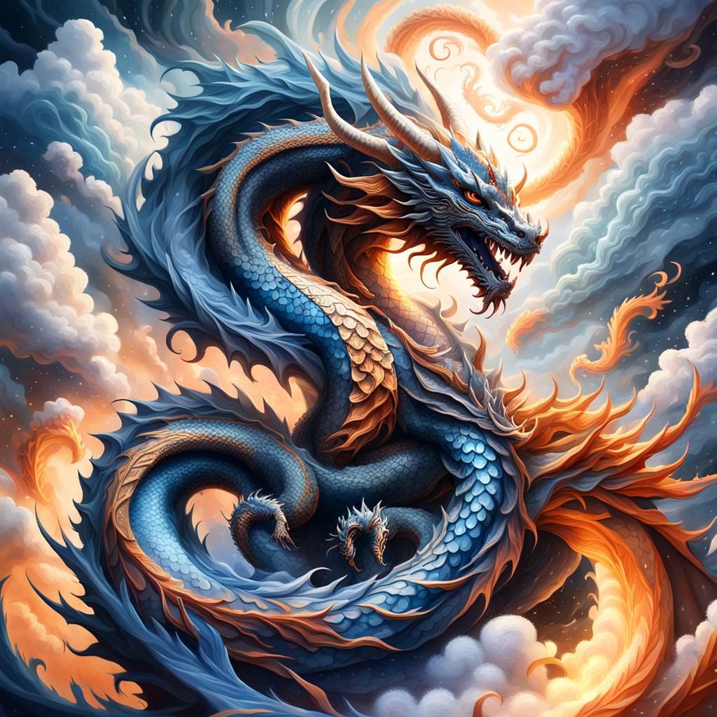 Yin Yang Dragon in Swirling Clouds