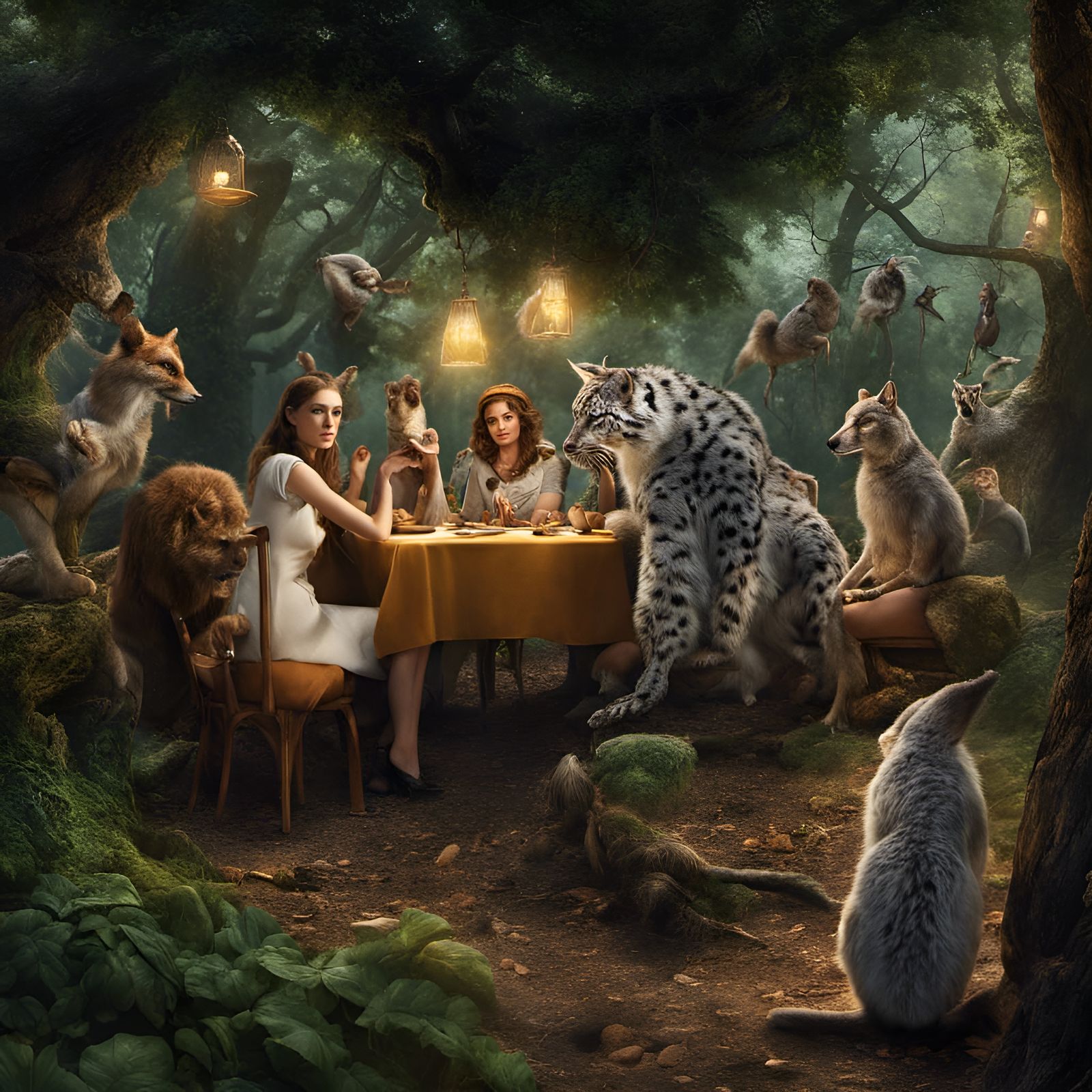 Exotic Creatures and Bistro Guests in Forest Walk