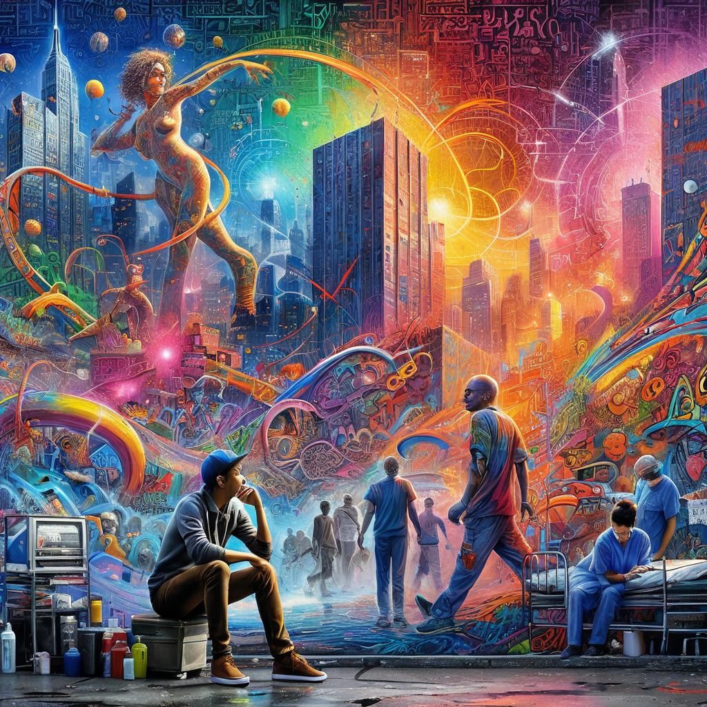 Rick and Morty standing 输 reclined amidst mesmerizing geomet...