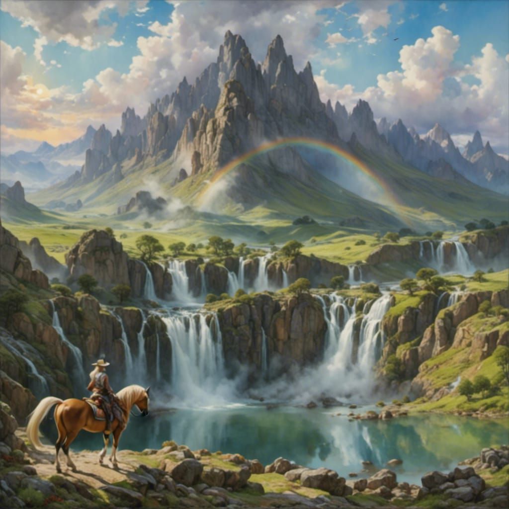 Fantasy Horseback Rider at Sunset Landscape