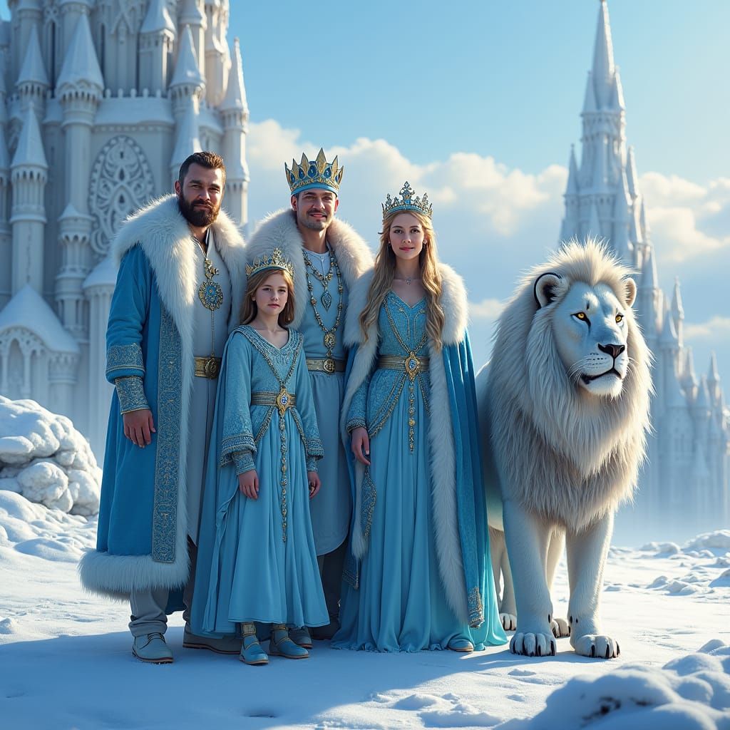 Regal Family and Lion in Ice Town: Fantasy Art