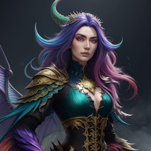Woman with Rainbow Dragon Scales: Fantasy Art