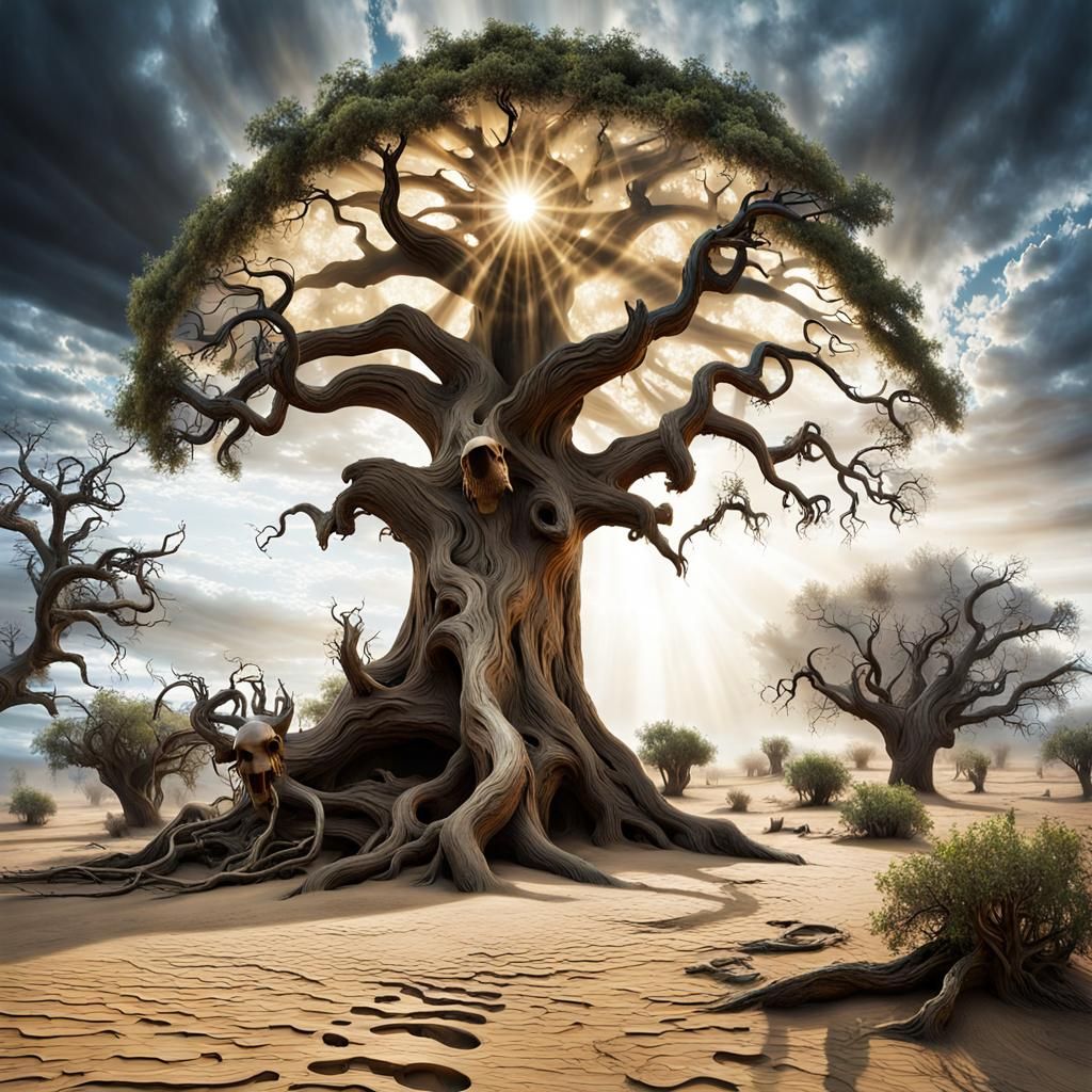 Magical Ent Tree in Eerie Desert Wasteland