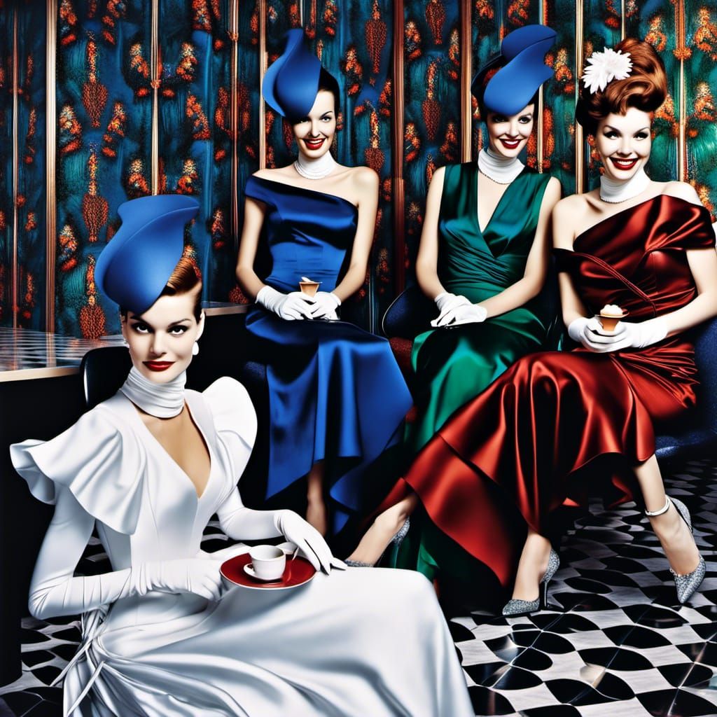 Photorealistic Portrait of Woman in Cafe, Modern Couture Sty...