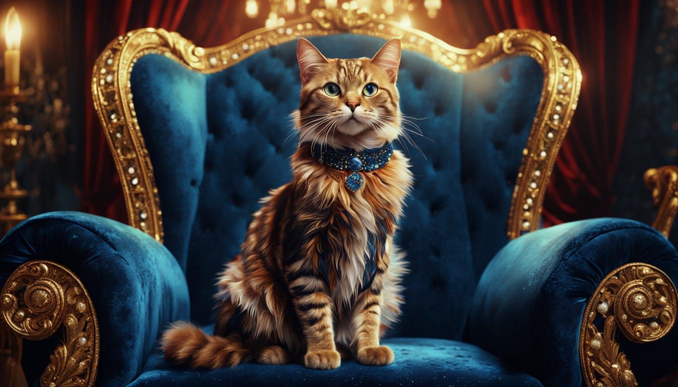 Art Deco Cat in Velvet Armchair