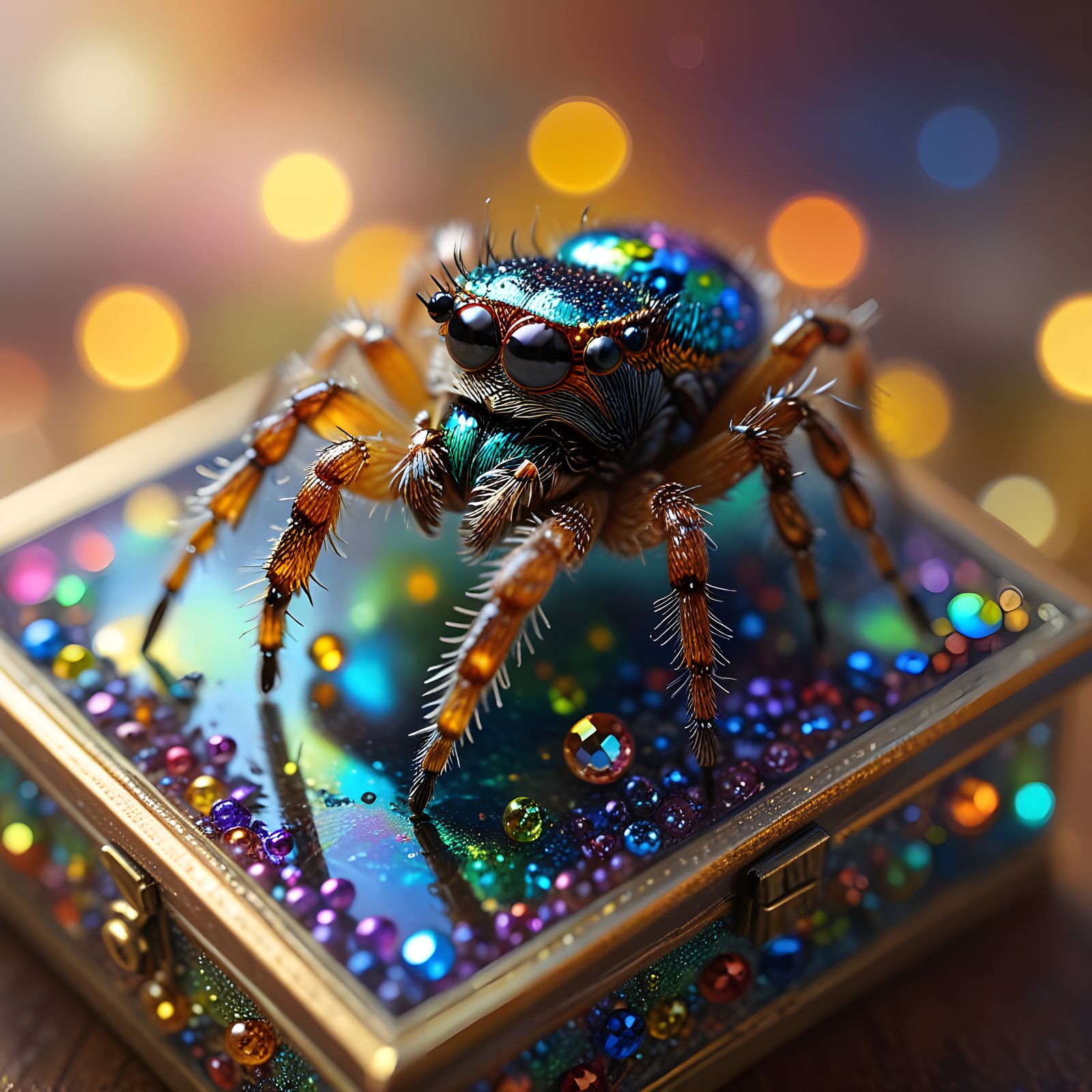 Rainbow Jumping Spider in Jeweled Box