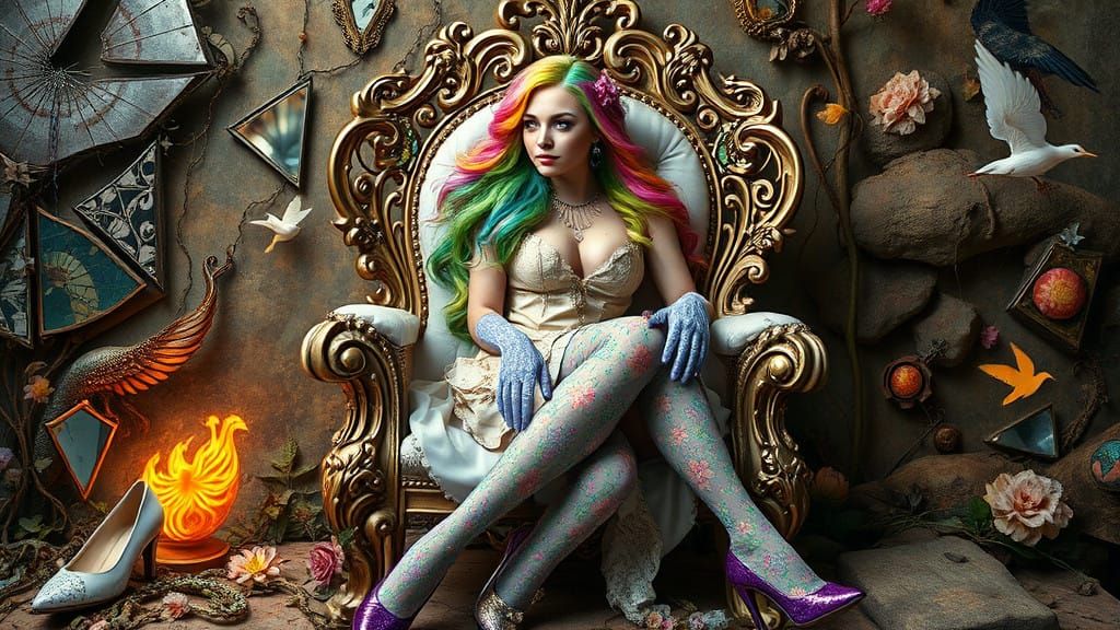 Dreamlike Goddess Adorned in Whimsical Elegance