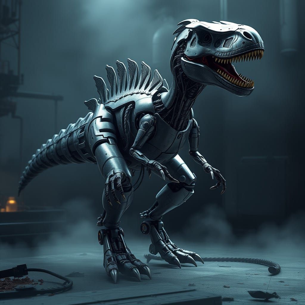 Gritty Robot Raptor in Industrial Decay