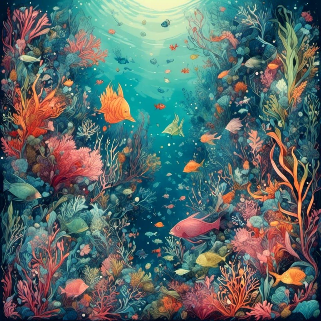 Colorful Underwater World with Fish and Coral