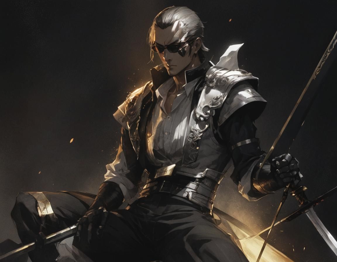 Defeated Swordsman in Anime Key Visual Style