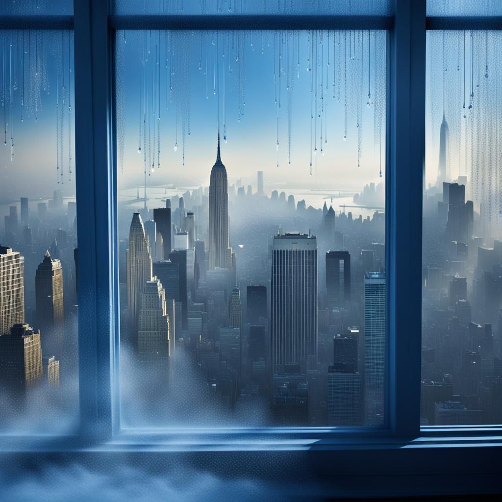 Misty New York City Window in Hyperrealism