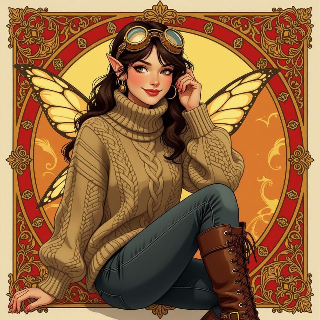 Steampunk Alchemist Fairy in Art Nouveau Style