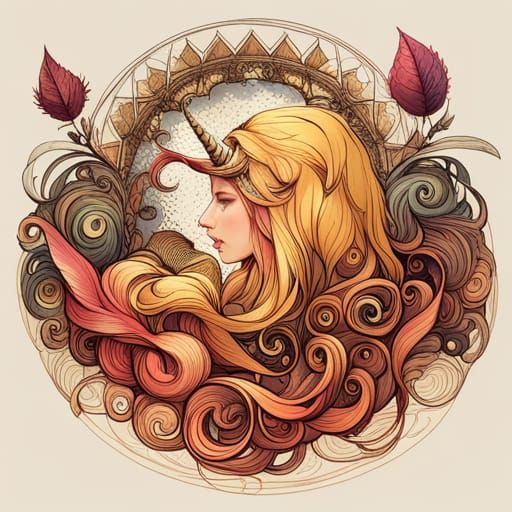 Luminous Unicorn with Golden Outlines Digital Painting