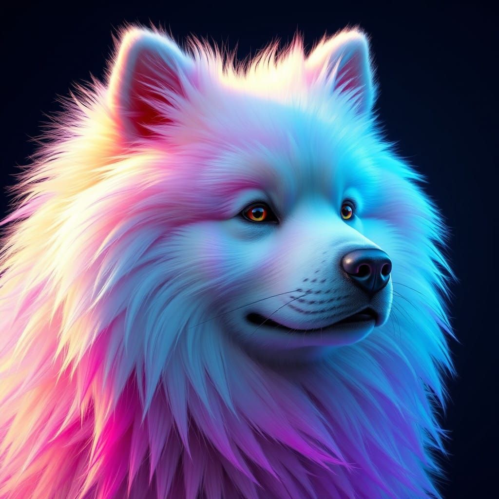 Vibrant Samoyed with Iridescent Fur in Mythical Hues