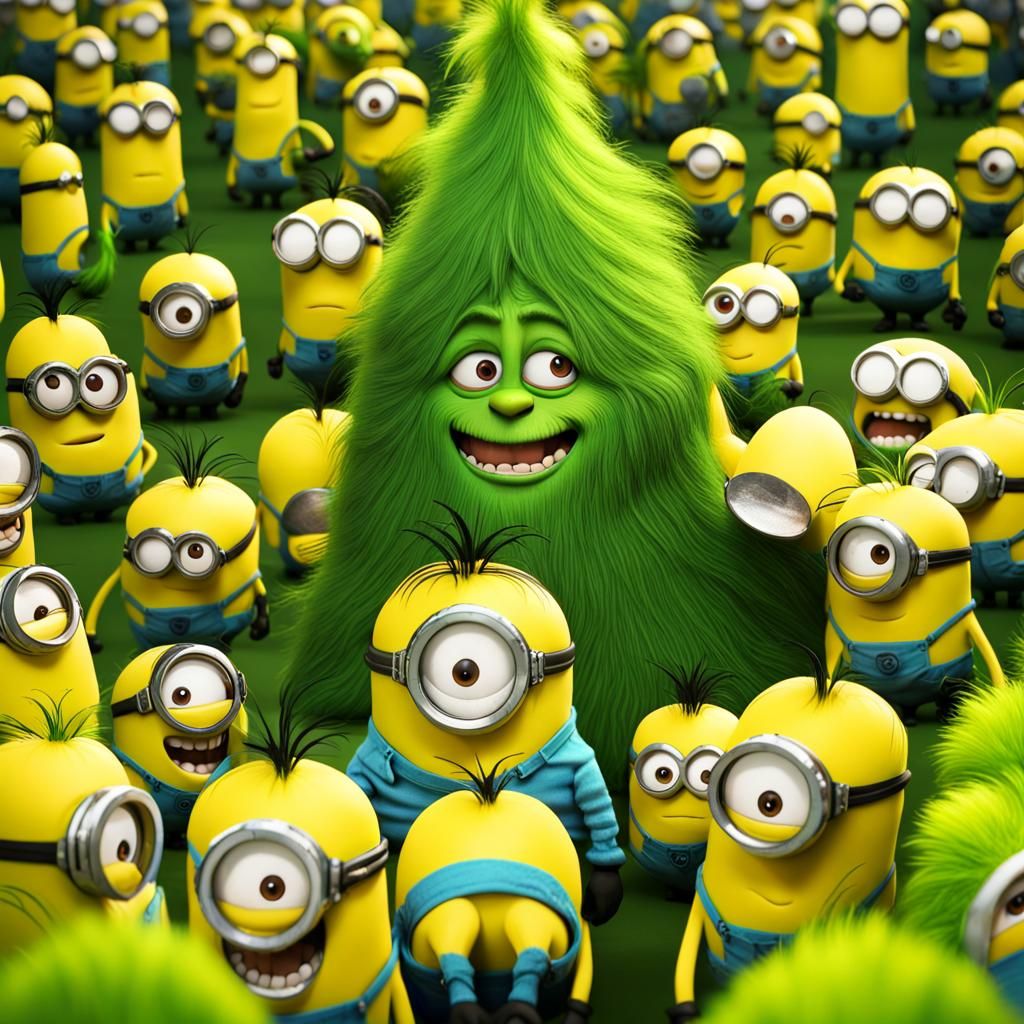 Minions yellow funny cartoons as a grinch