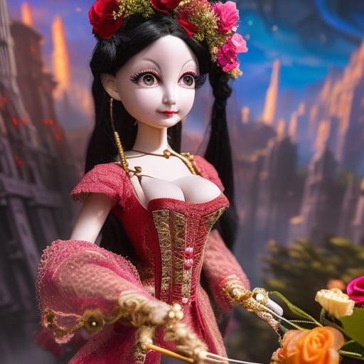 Marionette Puppet Giving Flowers in Anime Art Style