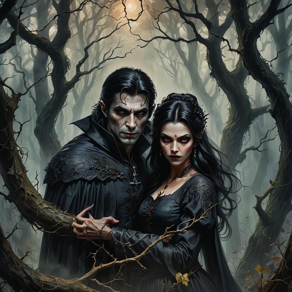 Vampire and Witch in Dark Fantasy Style
