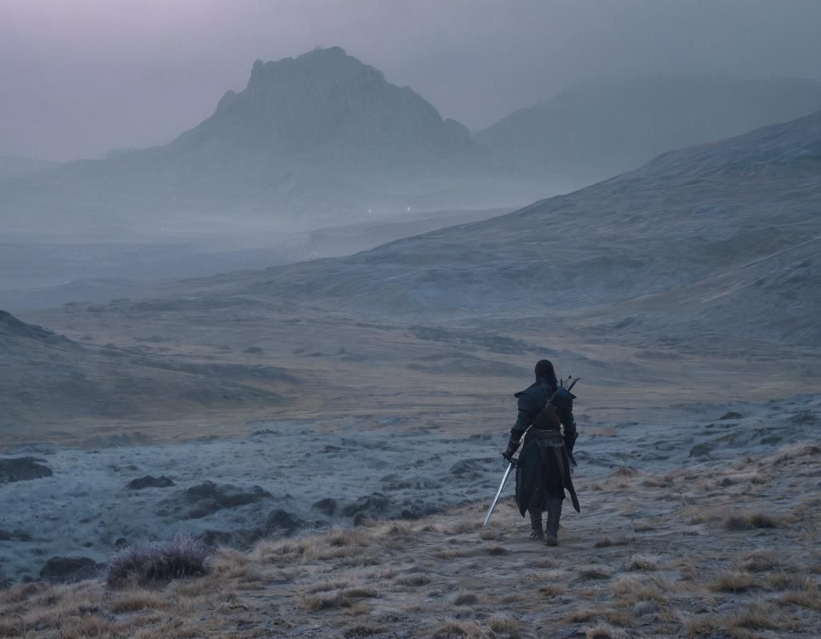 Hunter in Desolate Valley: Cinematic Dark Fantasy