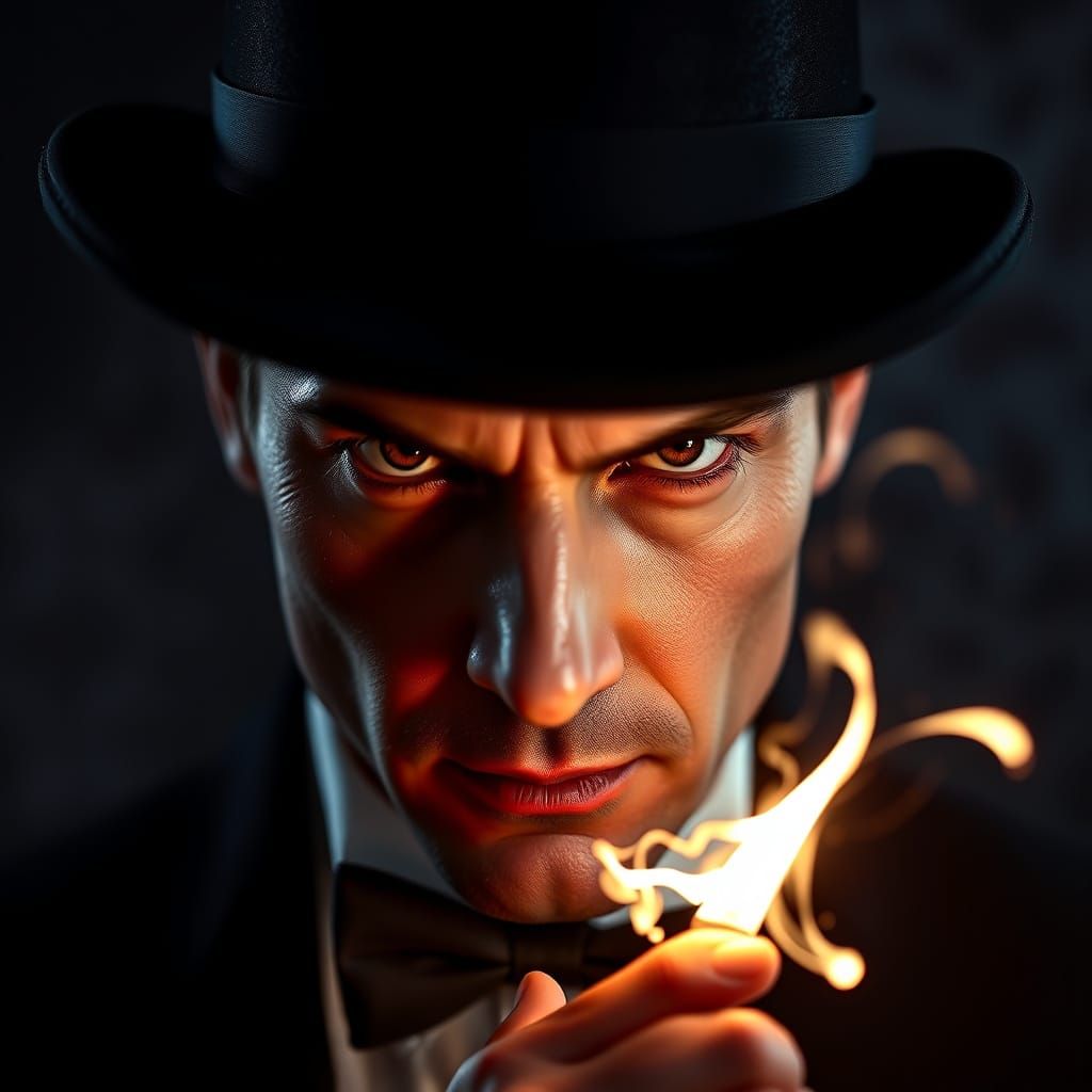 Intense Magician Portrait with Dramatic Lighting