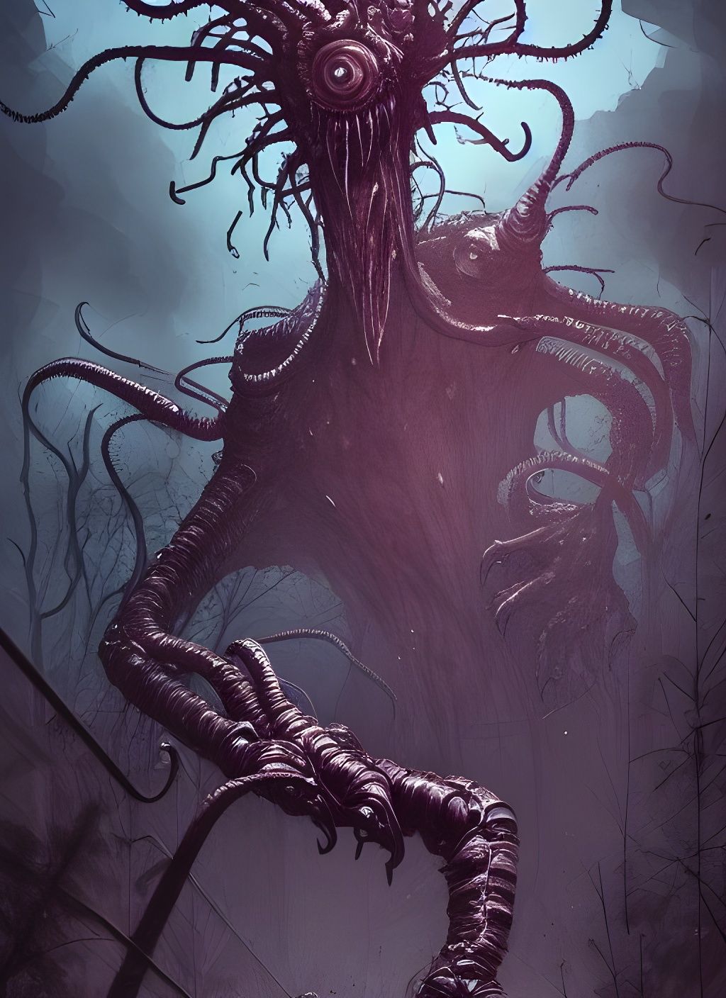 Eldritch Monster Close-Up in Watercolor Style