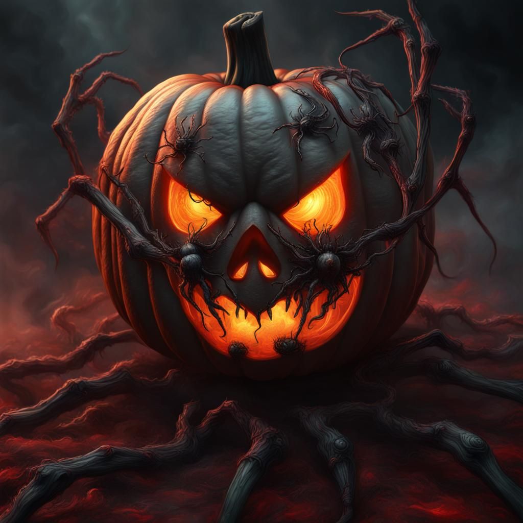 Cursed Undead Pumpkin Portrait with Spider Tattoos
