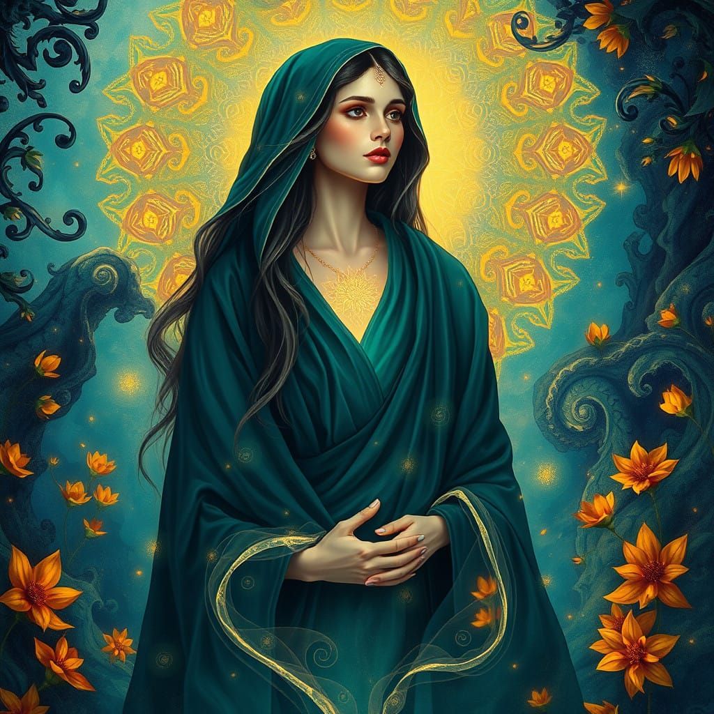 Serene Mystic in a Dreamlike Landscape