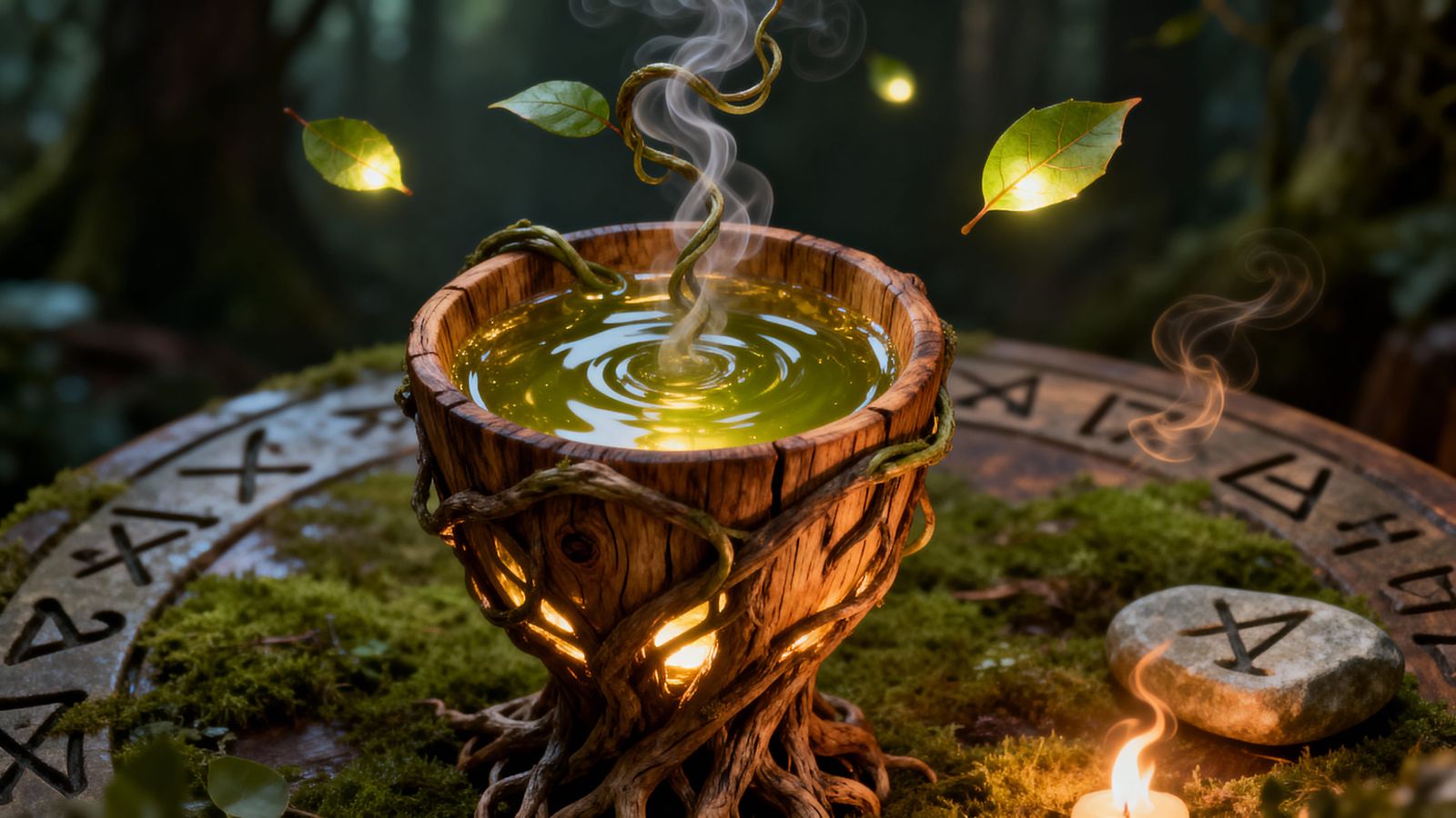 Enchanted Chalice With Glowing Herbal Brew