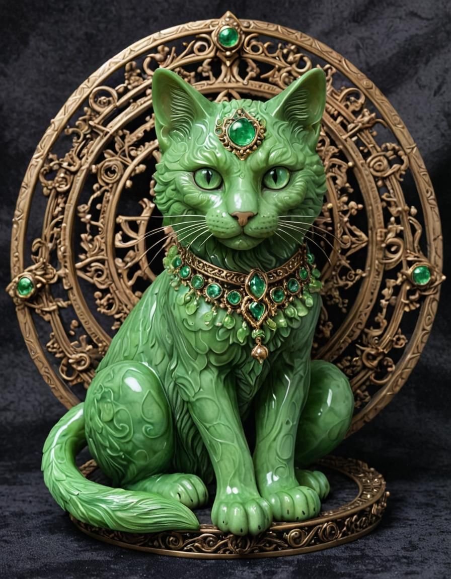 Ethereal Jade Cat in Dark Fantasy Style