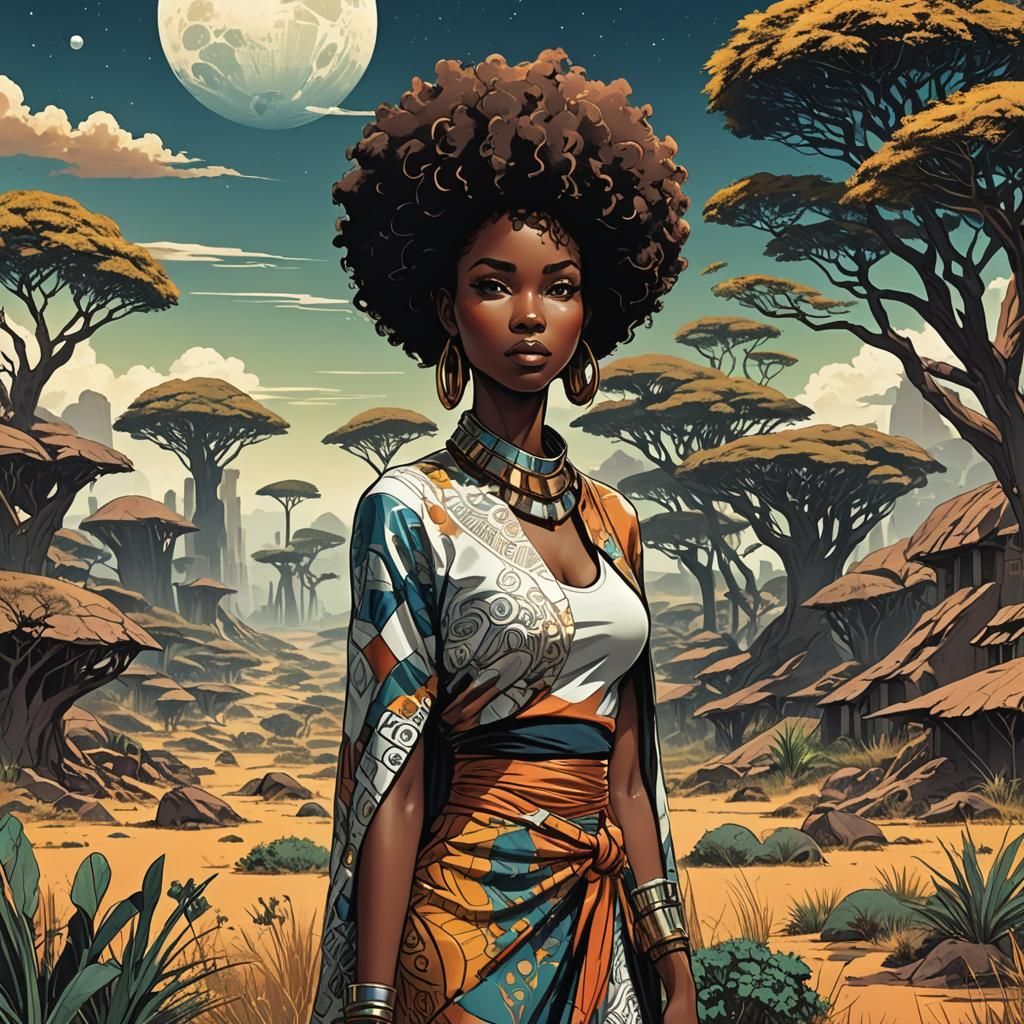 Afrofuturistic African Woman in Niji Anime Style