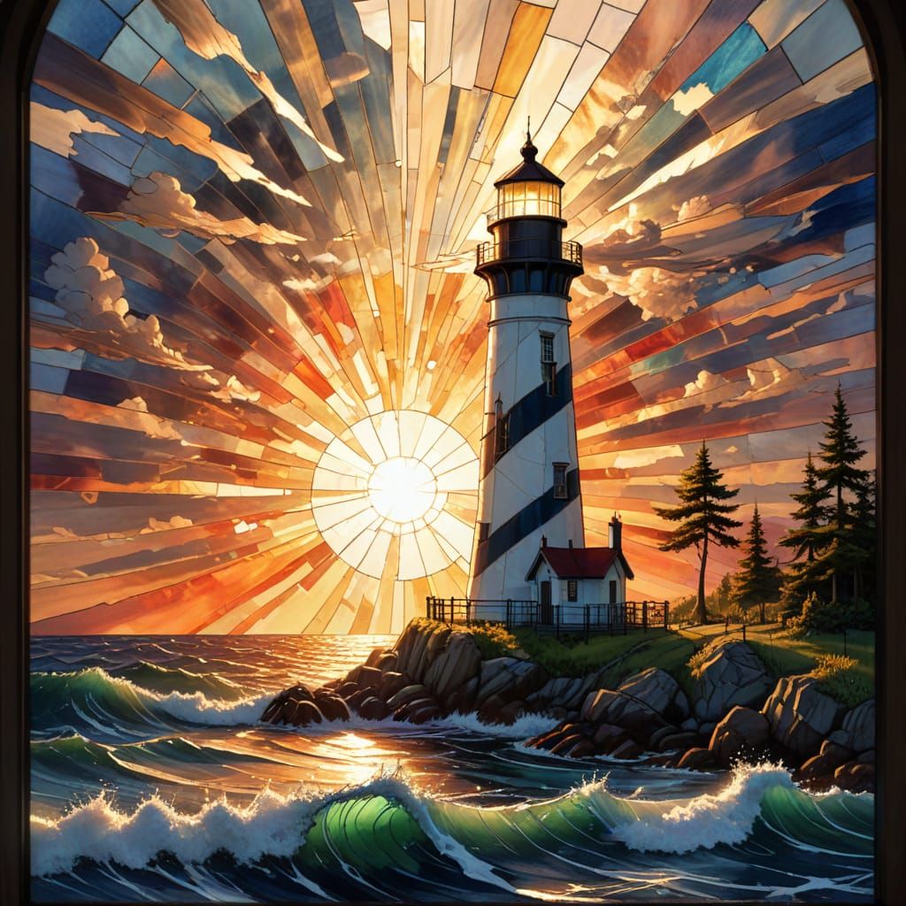 Crepuscular Rays tsunami Stain-glass lighthouse