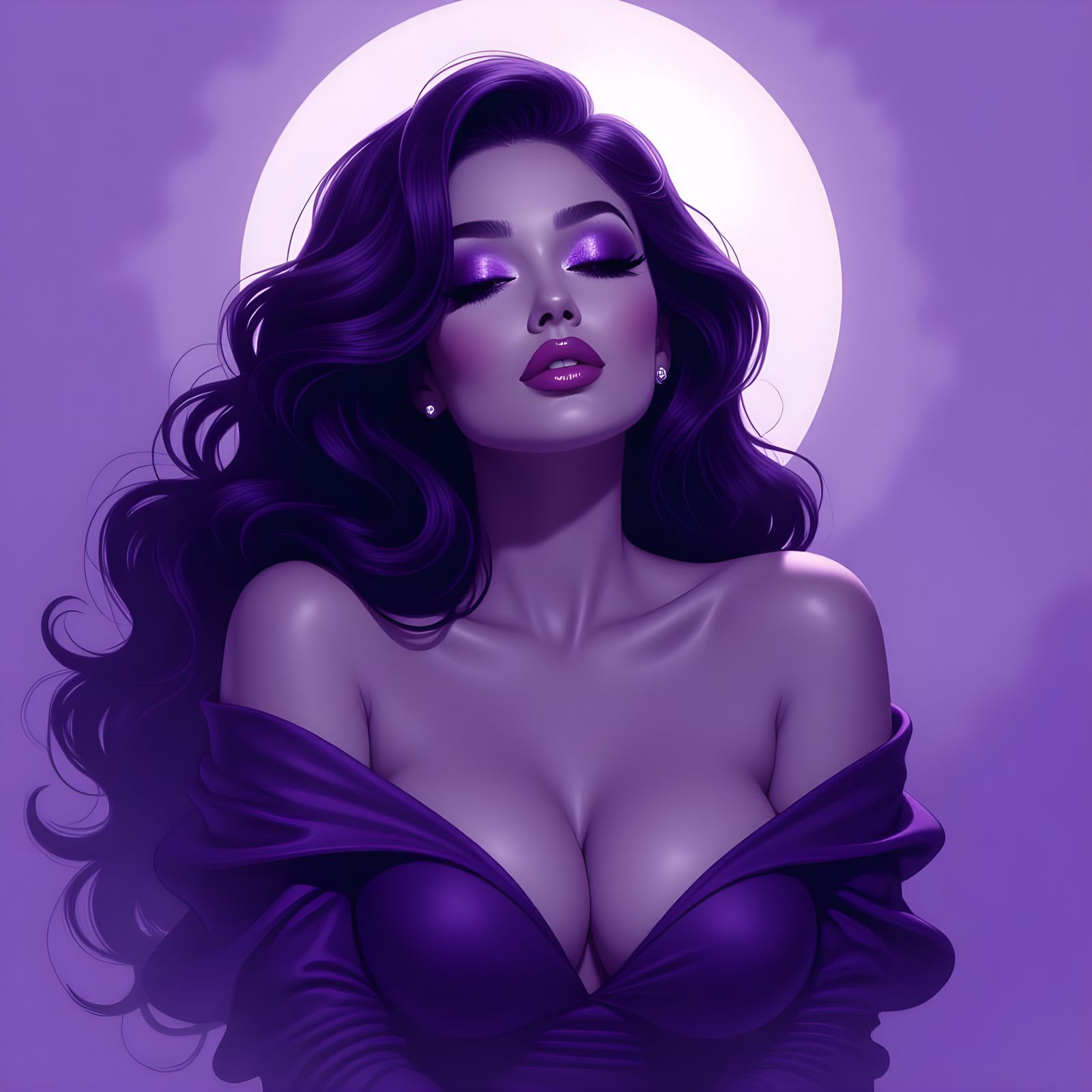 Monochromatic Purple Portrait of a Curvy Woman