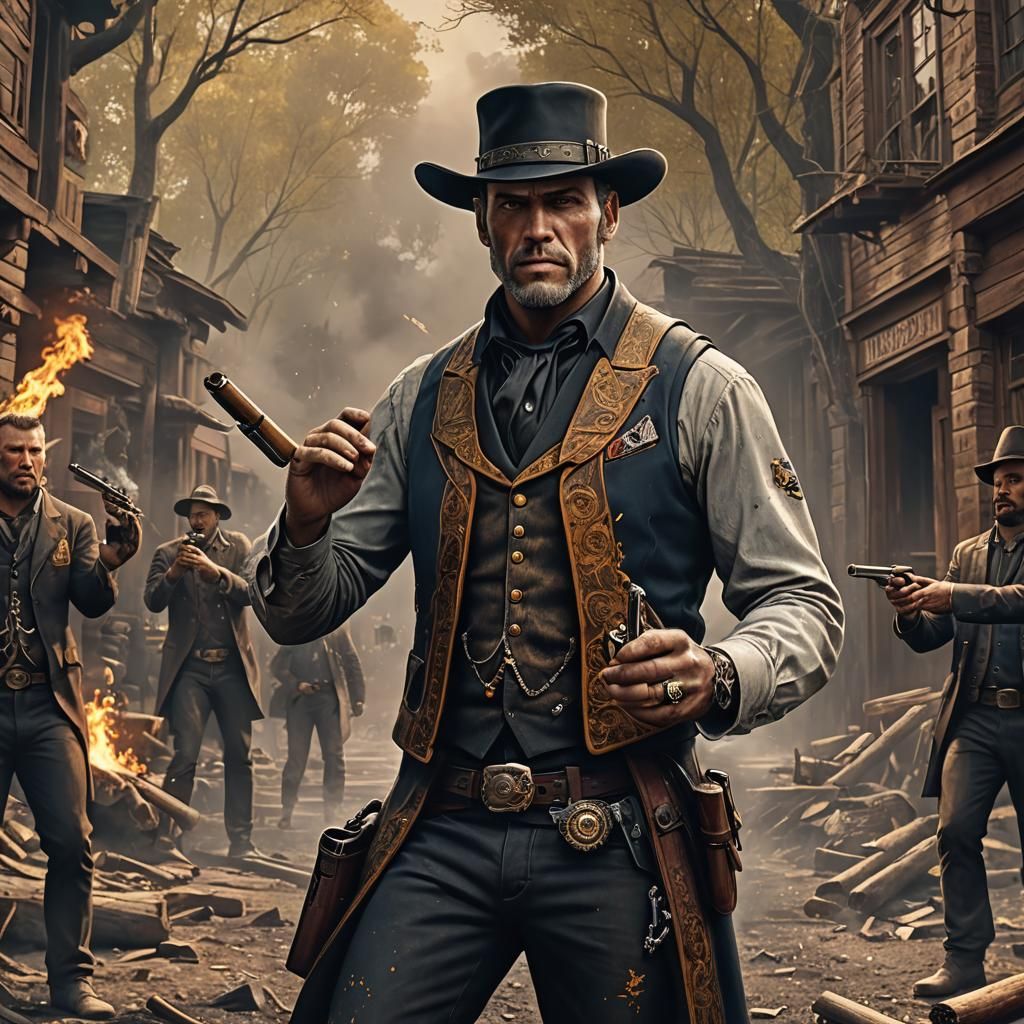 Jesse James: Detailed Matte Painting with Revolvers