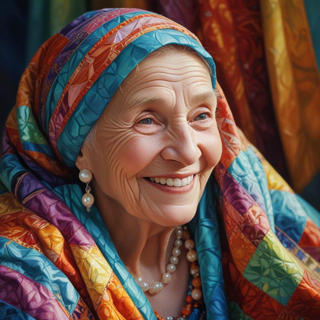 Elderly Woman Portrait in Vibrant Oil Painting