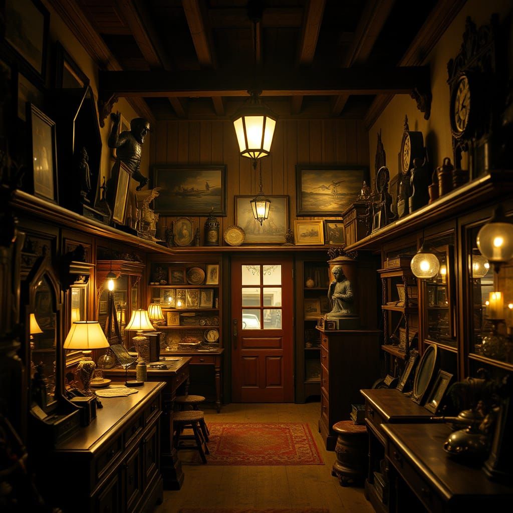 Mystical Antique Shop with Cinematic Lighting