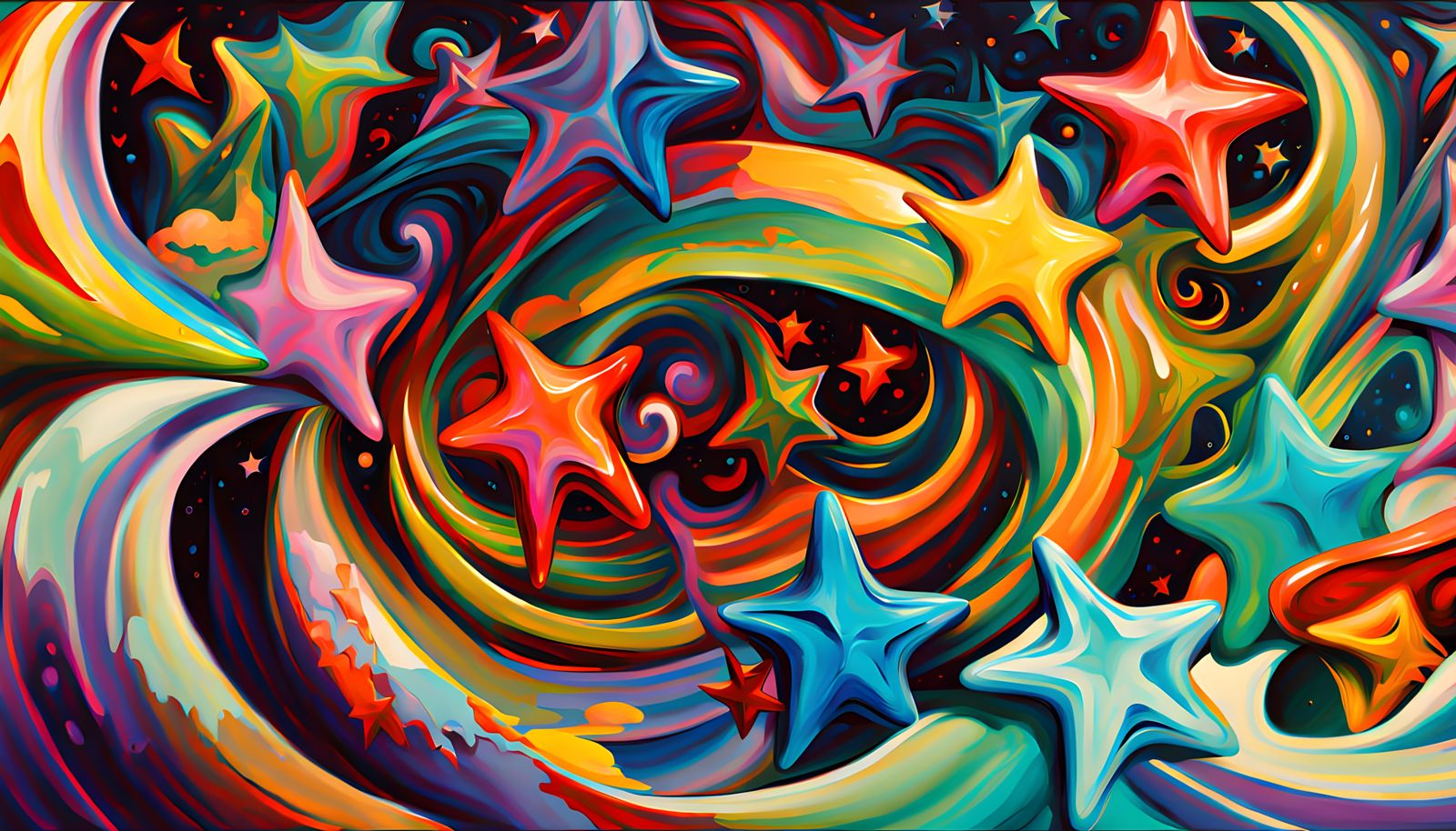 Vibrant Stellar Vortexes in Iridescent Oil Painting Style