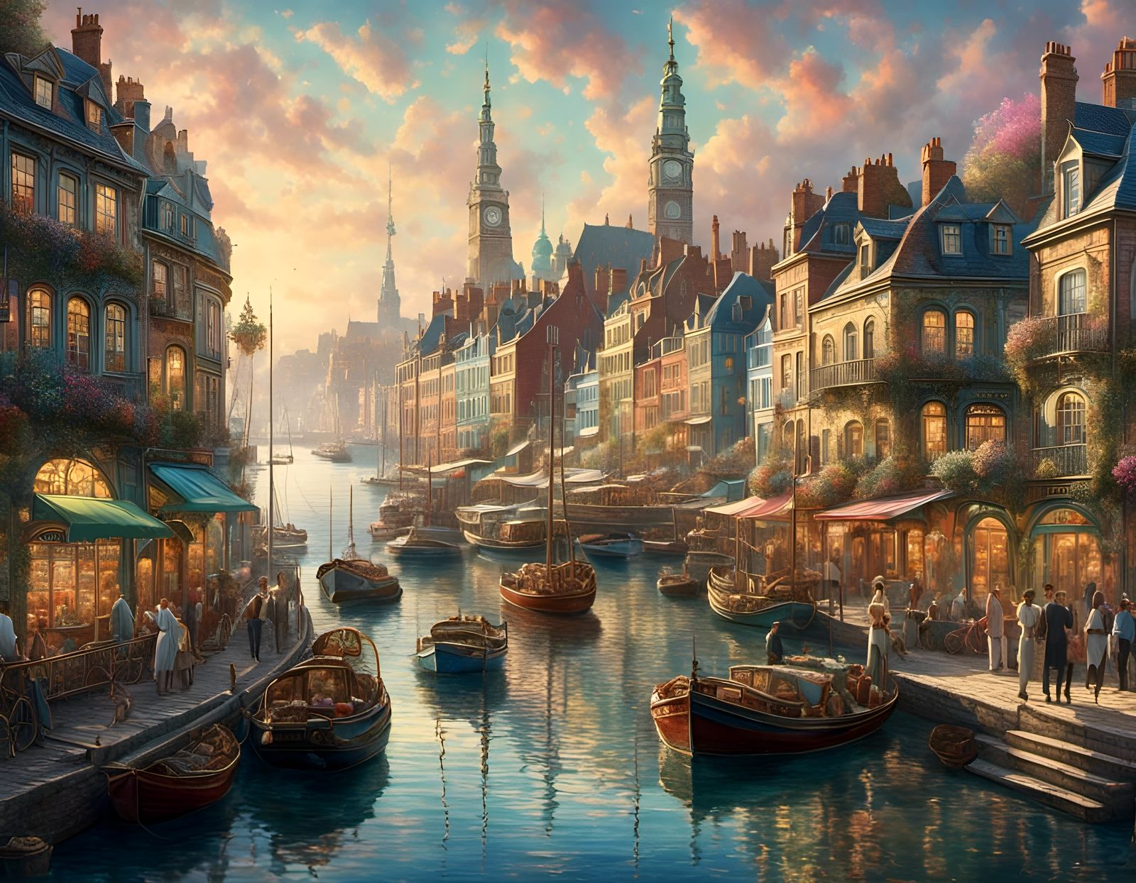 Dreamy Rainbow Copenhagen Harbour in Retro Style