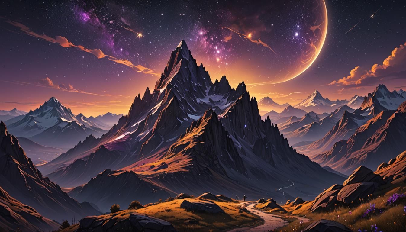 Night Sky Over Mountains: Fantasy Art