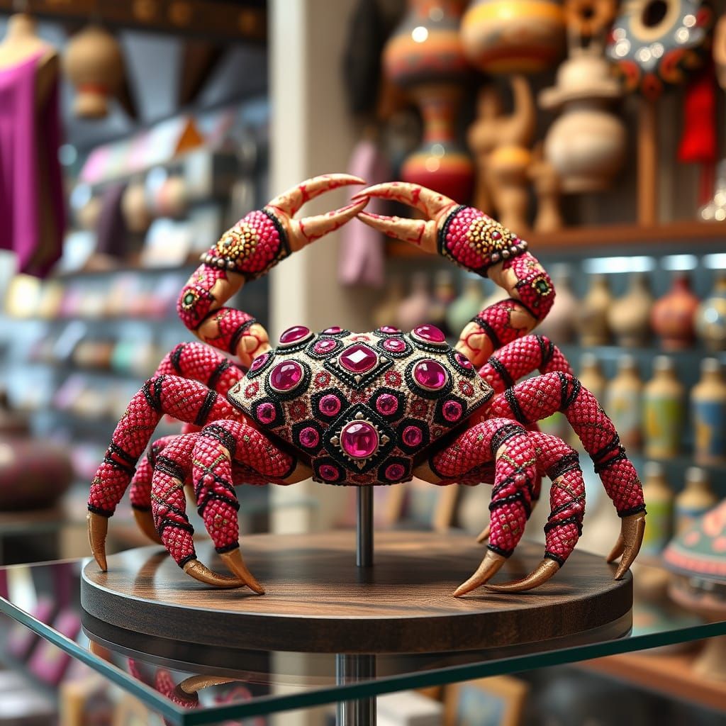 Huichol Crab Sculpture with Väyrynenite Gems
