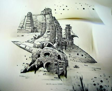 Archaic Starship Ruins: Technical Ink Illustration