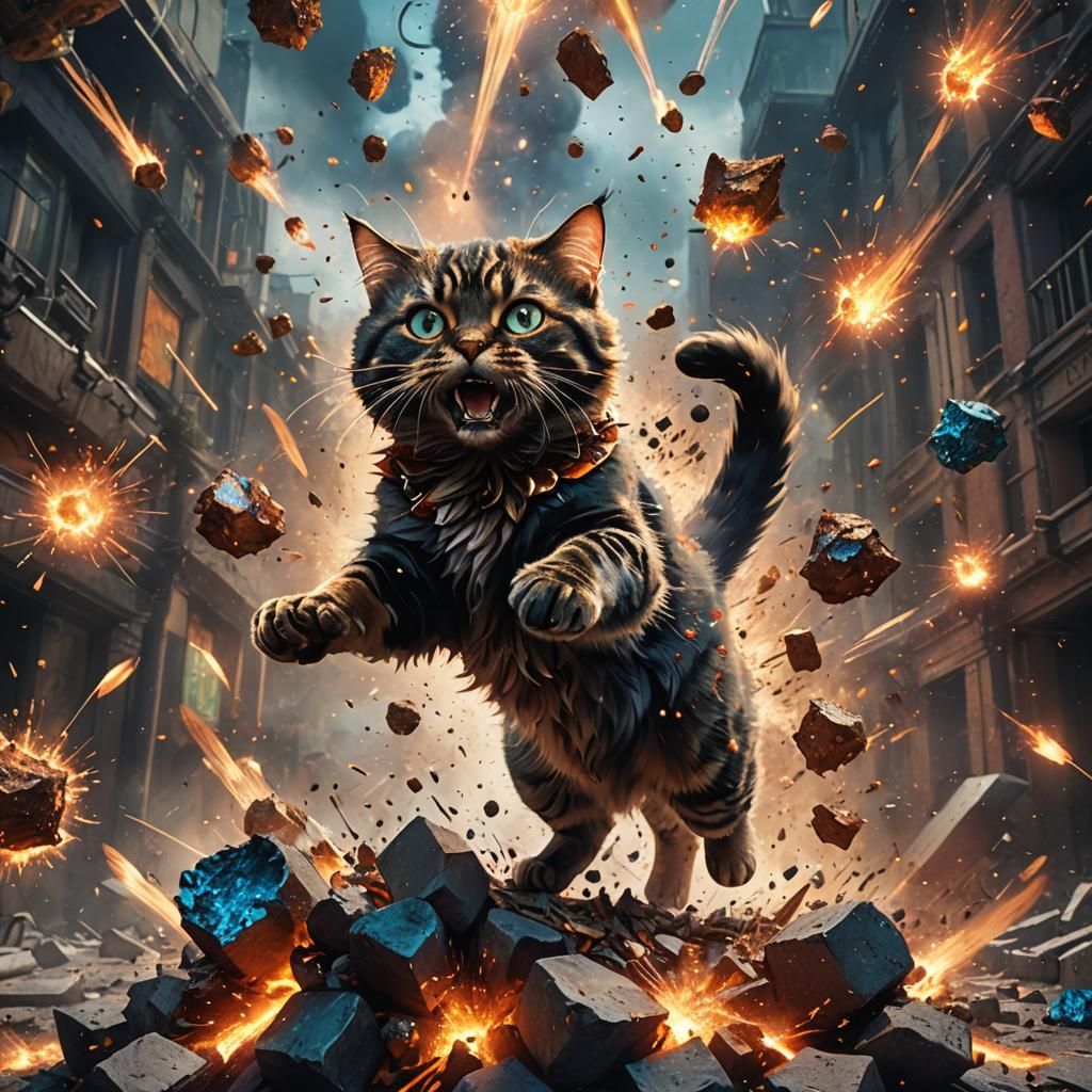Cat Experiment Explosion: Detailed Fantasy Art