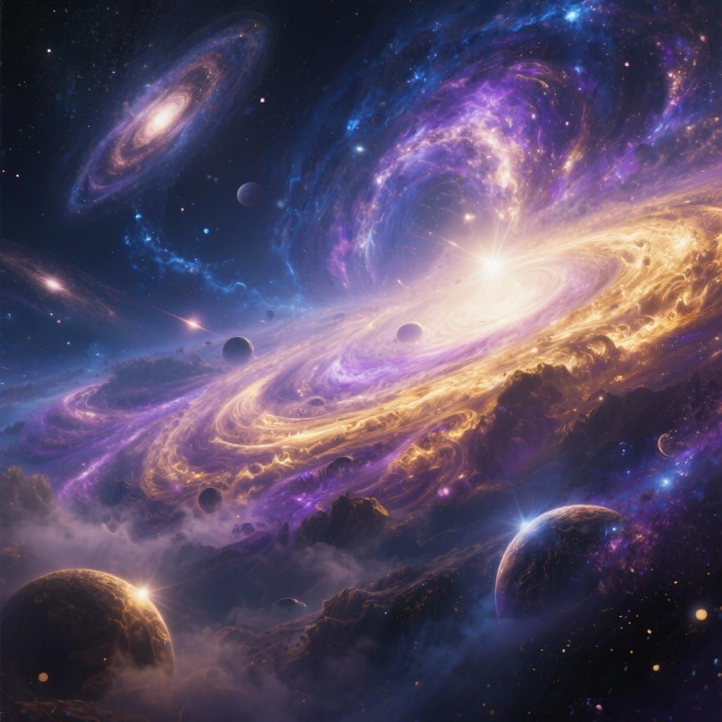 Vast Cosmic Universe with Swirling Nebulae and Galaxies